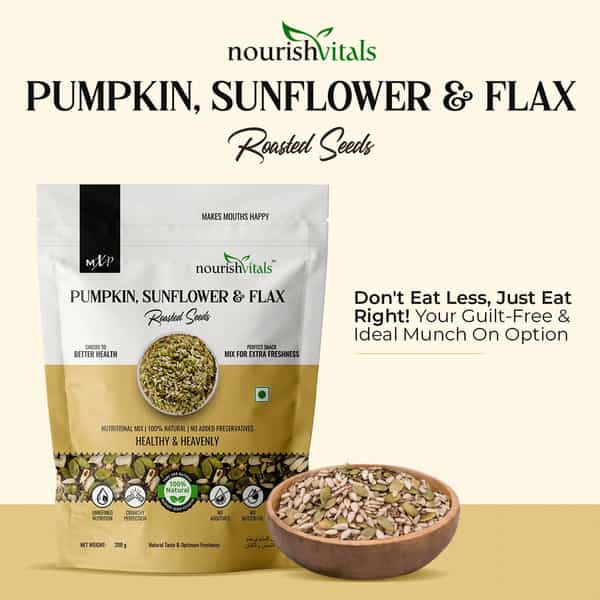 Nourishvitals Healthy Munching Combo Flax Pumpkin Sunflower And Flax Roasted Seeds (200Gm Each)