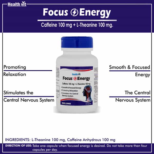 Healthvit Focus & Energy Caffeine 100 Mg L-Theanine 100 Mg - 60 Capsules