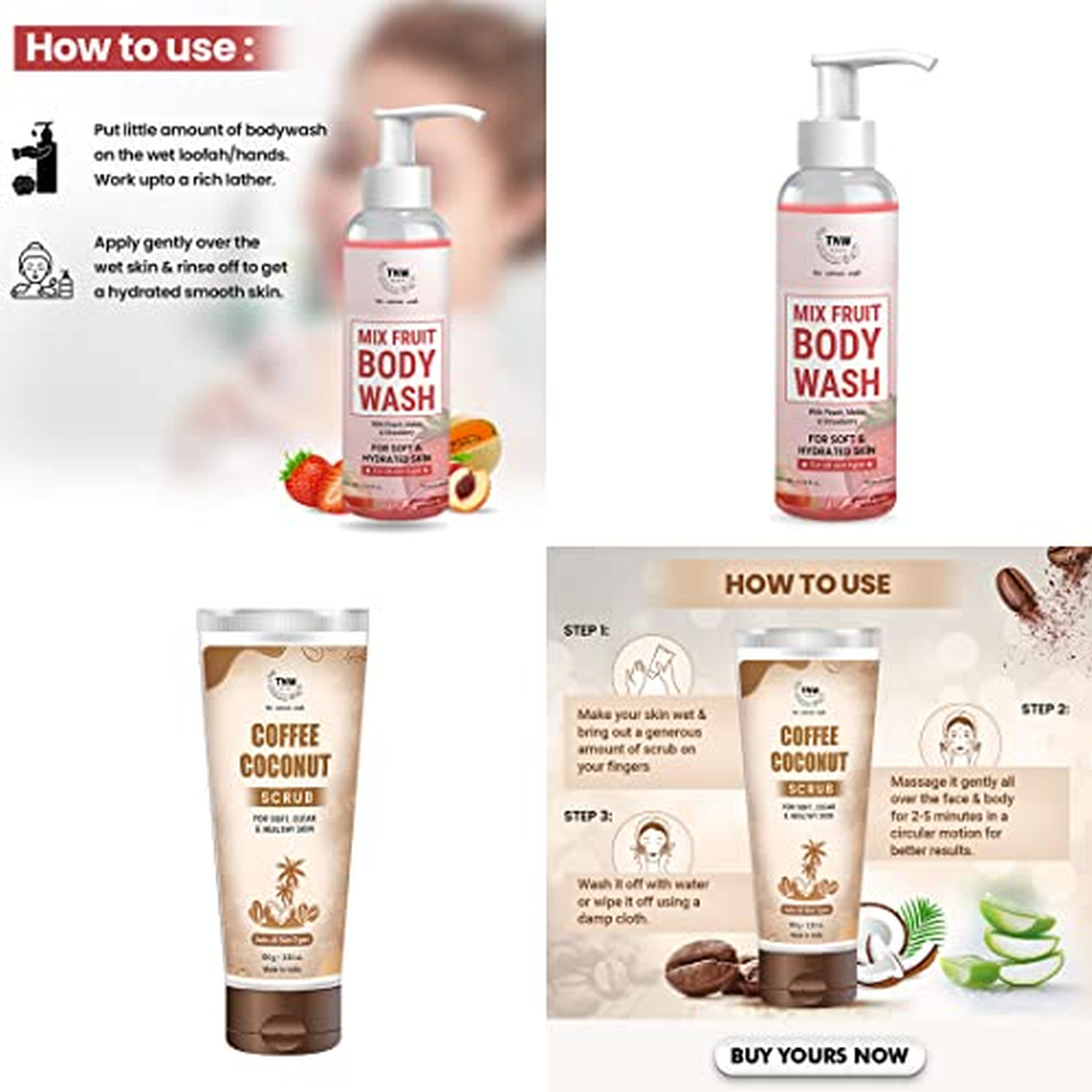 Tnw-the Natural Wash Mix Fruit Body Wash And Coffee Coconut Scrub