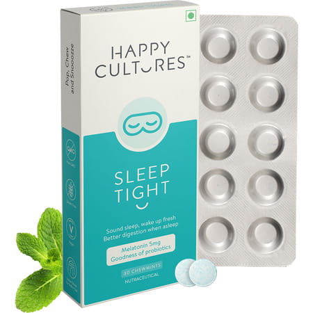 Velbiom Happy Cultures Sleep Tight Melatonin 5mg| Sleeping Pills-Pack Of 1| 30 No (30 No)