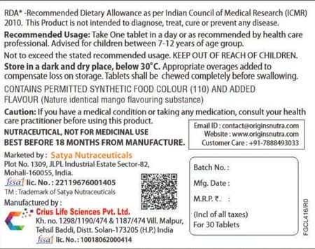 Origins Nutra Kidactiv Immunity Boosting For Kids(30 Chewable Tablets)
