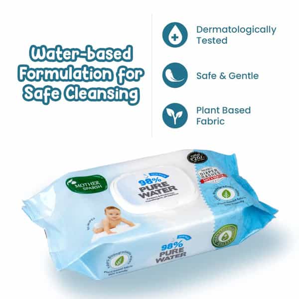 Mother Sparsh Water Based Wipes (80 Scented Wipes Pack Of 2) - Plant Based Fabric