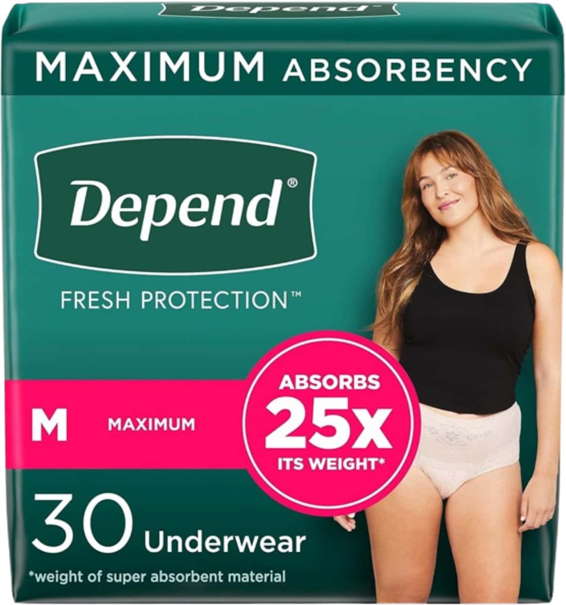 Medium| 30: Depend Fit-Flex Incontinence Underwear For Women| Maximum Absorbency| M| Tan| 30n