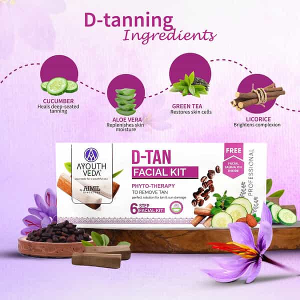 Ayouthveda D-Tan Facial Kit With Saffron & Papaya To Remove Tan | Even Tone & Revive Skin 230 Gm