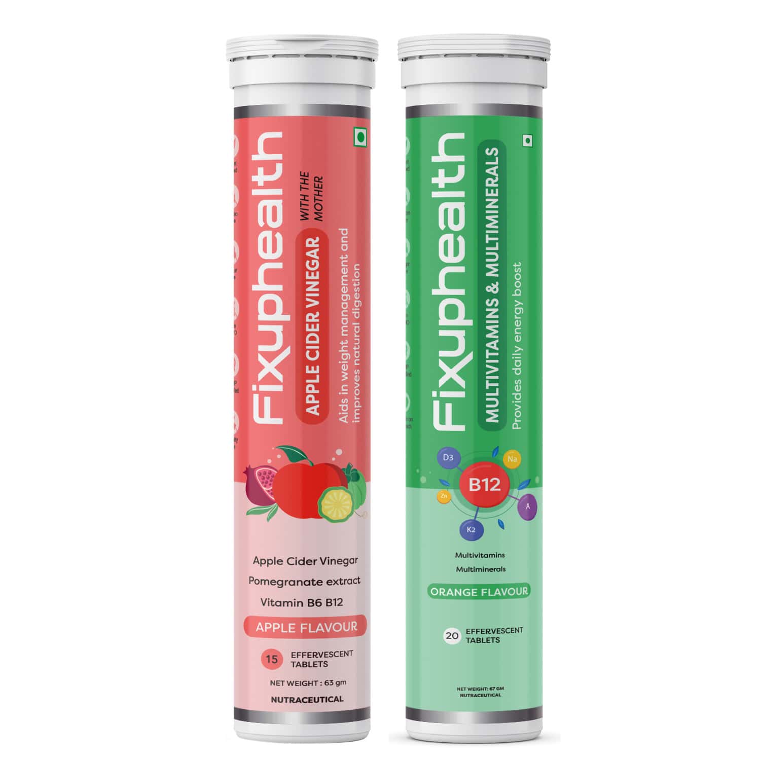 Fixuphealth Apple Cider Vinegar With Vitamin B6 B12 15 Tab & Multivitamins Multimineral 20 Tab Combo