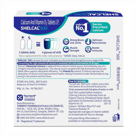 Shelcal 500 Calcium Tablets With Vitamin D3|Healthy Bone | Joint Muscles | 150 Tablets In 10 Strips