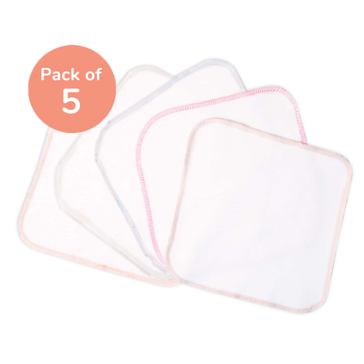 Basic 100% Cotton Terry Face Towel/Washcloth For Baby. Extra Soft Napkin For Baby Bums. (Pack Of 5)