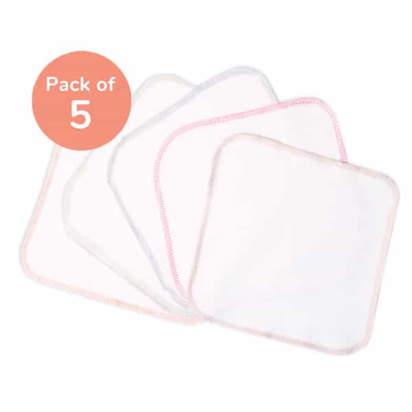 Basic 100% Cotton Terry Face Towel/Washcloth For Baby. Extra Soft Napkin For Baby Bums. (Pack Of 5)