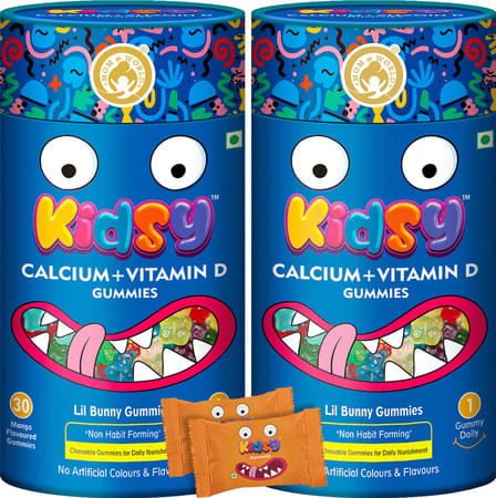 Mom & World Kidsy Calcium + Vitamin D Gummies For Kids- 30 (mango Flavoured) (pack Of 2)