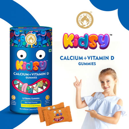 Mom & World Kidsy Calcium + Vitamin D Gummies For Kids- 30 (Mango Flavoured) (Pack Of 2)