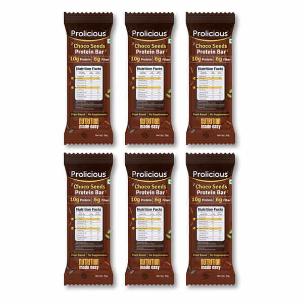 Prolicious Choco Seeeds 10G Protein & 4G Fiber | No Refined Sugar | Plant Based - 50G (Pack Of 6)