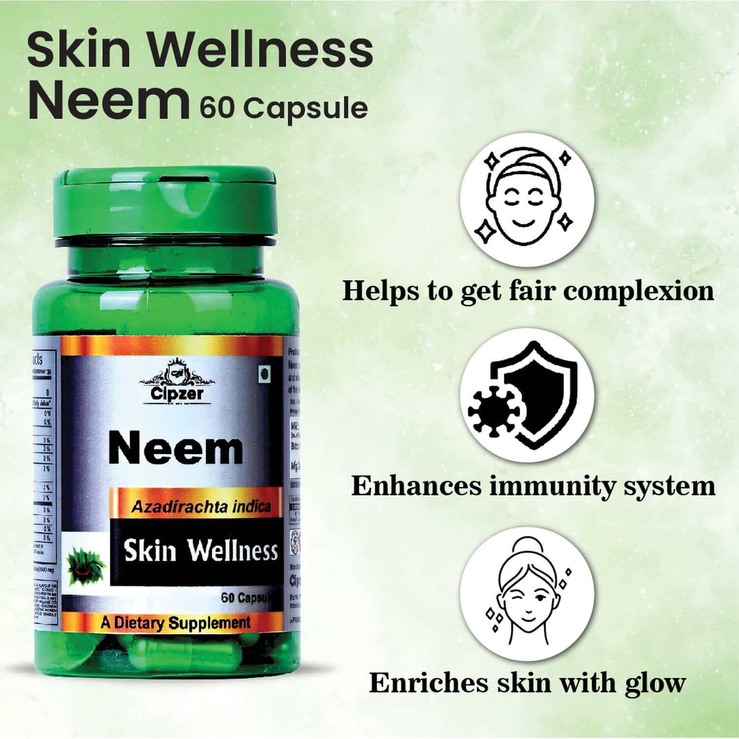 Buy CIPZER NEEM CAPSULES EXPERIENCE GLOWING SKIN, ELASTICITY, AND ACNEFREE COMPLEXION 60