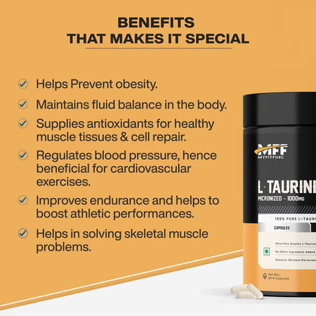 Myfitfuel L-Taurine (500Mg) 180 Capsules| Amino Acid