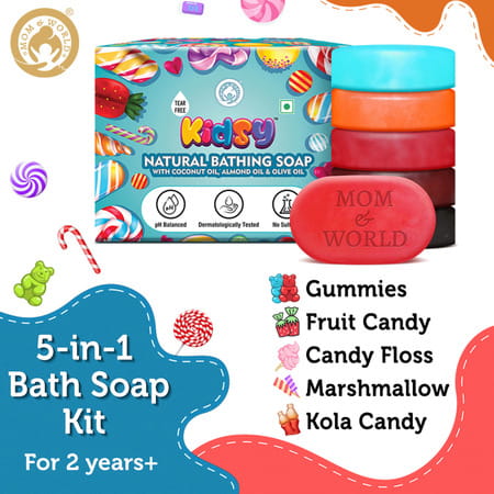 Mom & World Kidsy 5 In 1 Natural Bathing Soap For Kids (Bath Soap) - 75g Each X 5