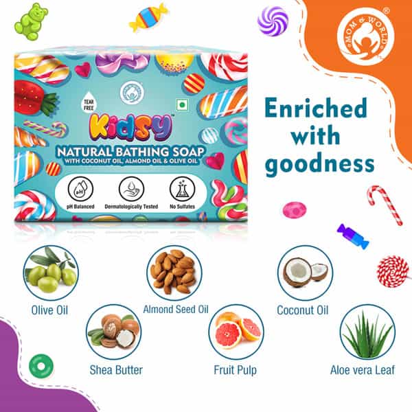 Mom & World Kidsy 5 In 1 Natural Bathing Soap For Kids (Bath Soap) - 75G Each X 5
