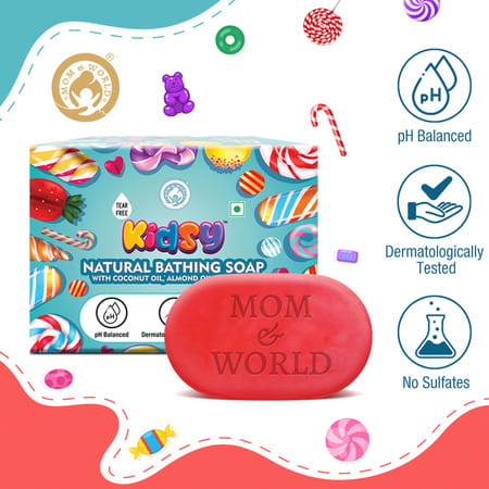 Mom & World Kidsy 5 In 1 Natural Bathing Soap For Kids (Bath Soap) - 75g Each X 5