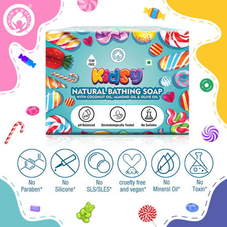 Mom & World Kidsy 5 In 1 Natural Bathing Soap For Kids (Bath Soap) - 75g Each X 5