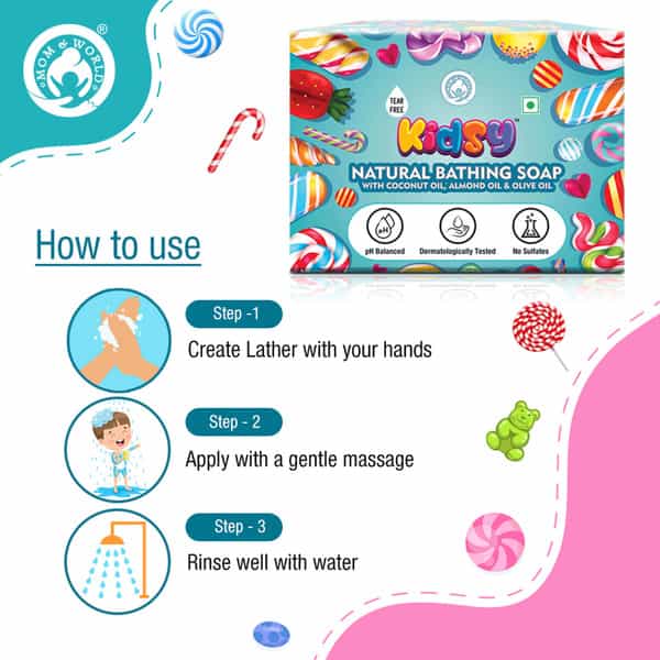 Mom & World Kidsy 5 In 1 Natural Bathing Soap For Kids (Bath Soap) - 75G Each X 5