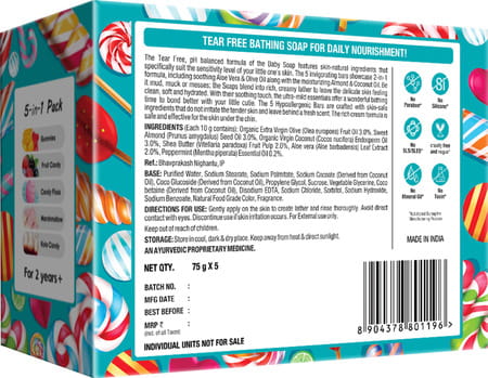 Mom & World Kidsy 5 In 1 Natural Bathing Soap For Kids (Bath Soap) - 75g Each X 5