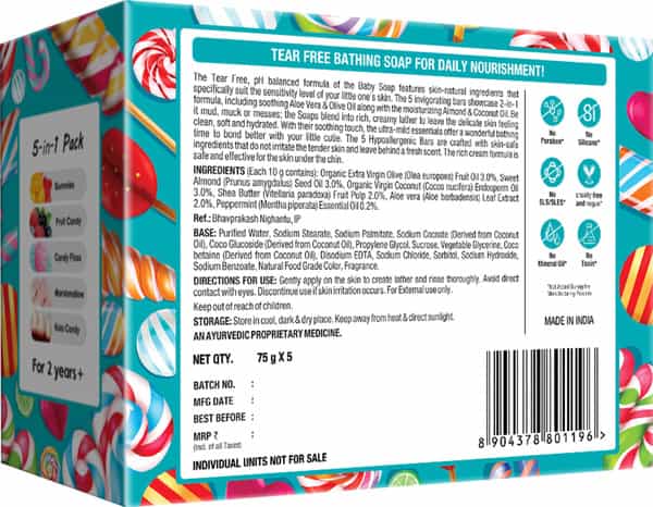Mom & World Kidsy 5 In 1 Natural Bathing Soap For Kids (Bath Soap) - 75G Each X 5