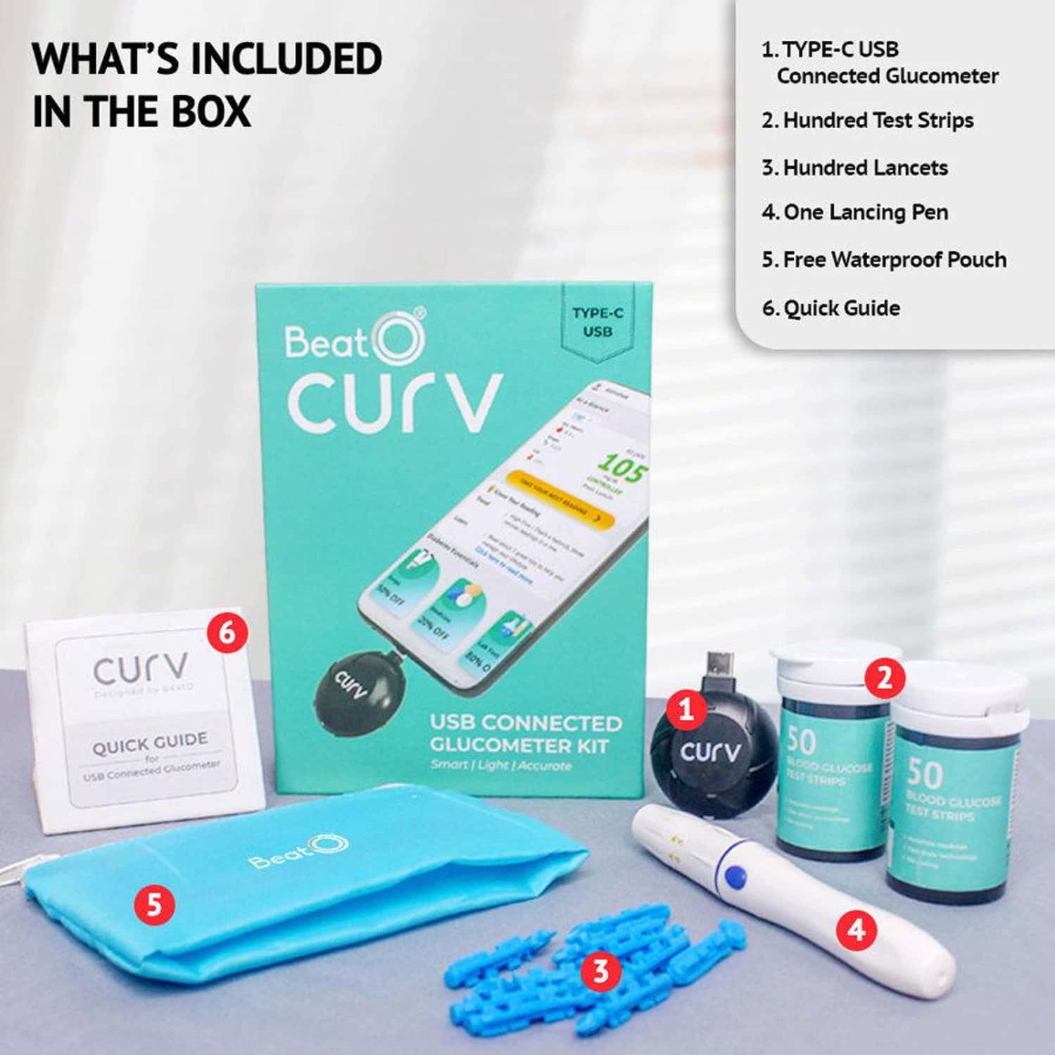 Buy BEATO CURV KIT WITH 50 STRIPS & 50 LANCETS (TYPEC USB
