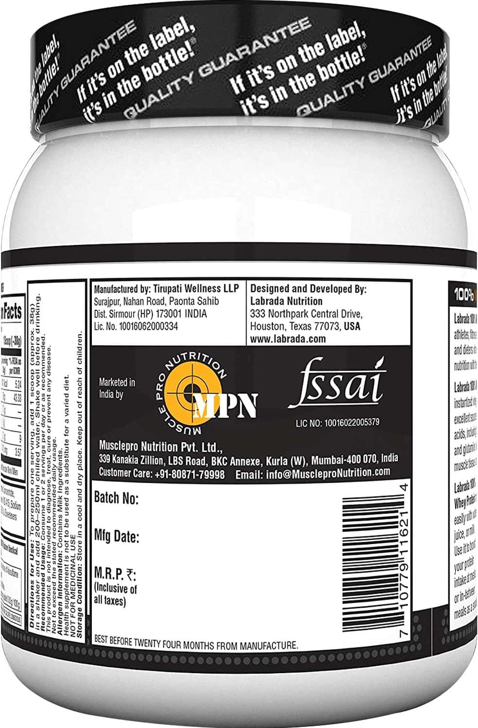 Buy LABRADA 100% WHEY PROTEIN - 1.1LBS (500G) CHOCOLATE Online & Get ...