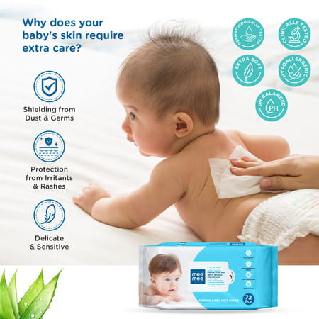 Mee Mee Soft Gentle Baby Wet Wipes | Paraben & Sulphate Free | Cleansing Wipes | 72n (Pack Of 6)