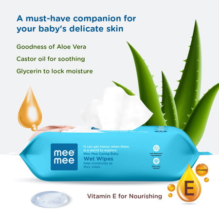 Mee Mee Soft Gentle Baby Wet Wipes | Paraben & Sulphate Free | Cleansing Wipes | 72n (Pack Of 6)