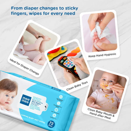 Mee Mee Soft Gentle Baby Wet Wipes | Paraben & Sulphate Free | Cleansing Wipes | 72n (Pack Of 6)