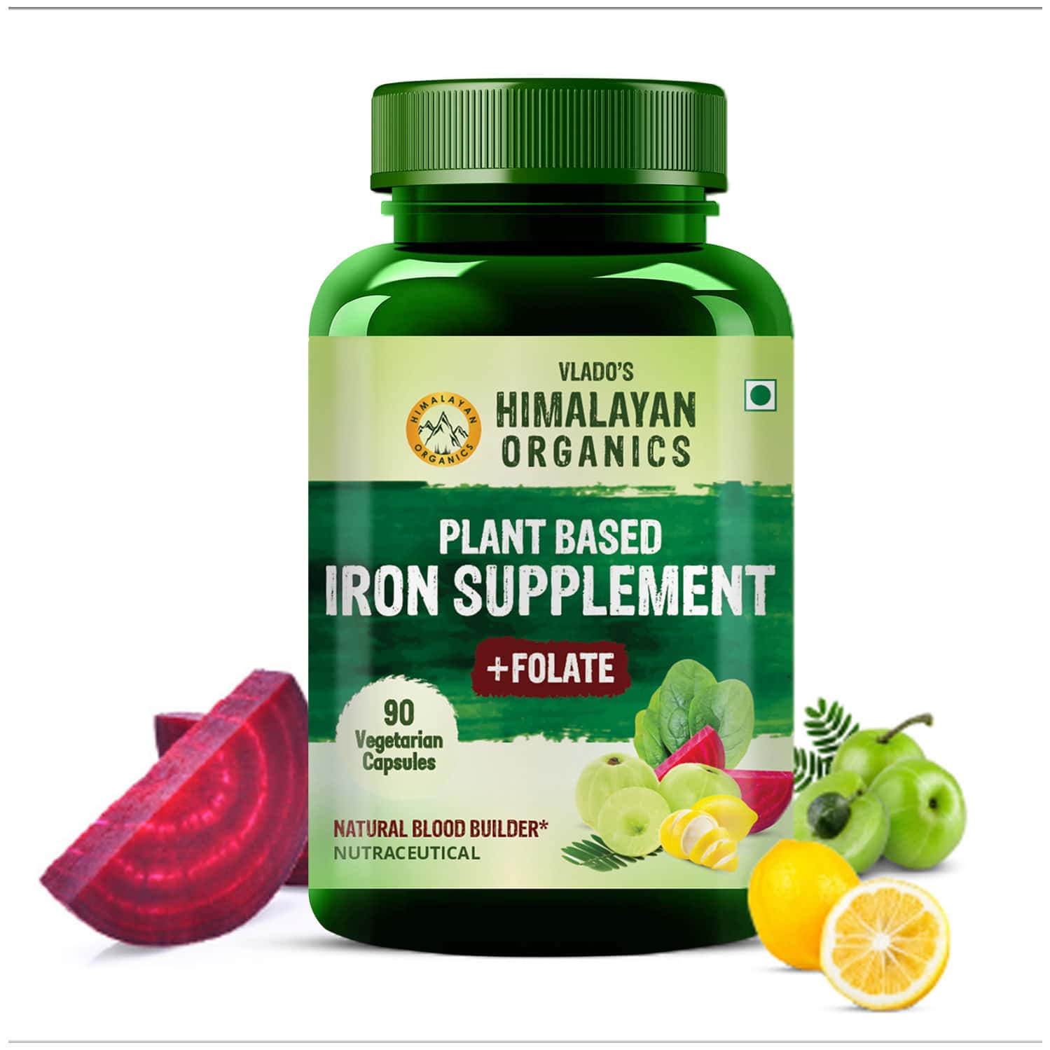 Vlado's Himalayan Organics Plant Based Iron Supplement With Folate - 90 Veg Capsules