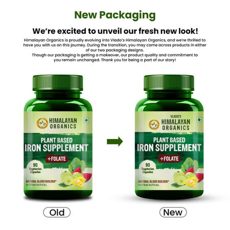 Vlado'S Himalayan Organics Plant Based Iron Supplement With Folate - 90 Veg Capsules