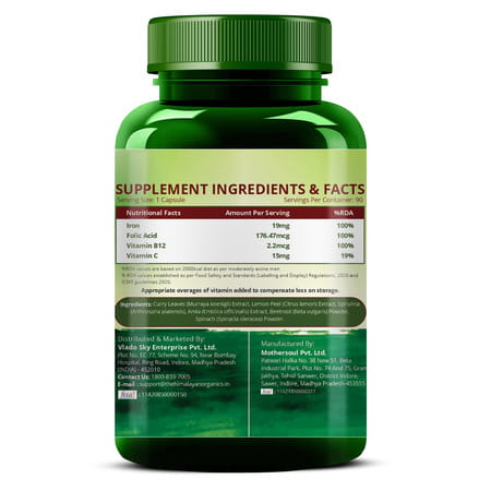 Vlado'S Himalayan Organics Plant Based Iron Supplement With Folate - 90 Veg Capsules