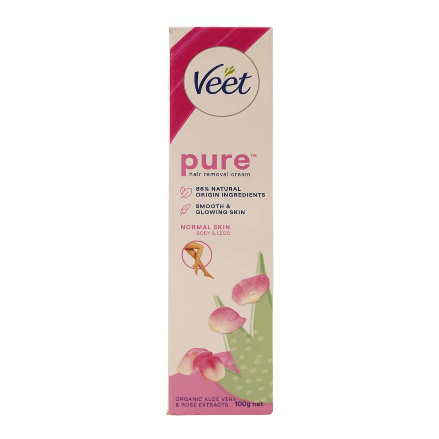 Veet Pure Hair Removal Cream For Normal Skin Organic Aloevera & Rose Extracts 100 Gm
