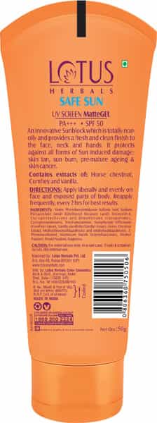 Lotus Herbals Safe Sun Uv Screen Mattegel Pa+++ Spf-50 50 Gm
