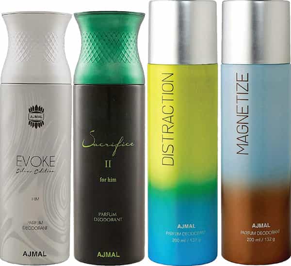Ajmal 1 Evoke Silver Edition 1 Sacrifice Ii 1 Distraction And 1 Magnetize Deodorants Pack Of 4