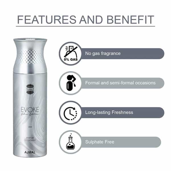Ajmal 1 Evoke Silver Edition 1 Sacrifice Ii 1 Distraction And 1 Magnetize Deodorants Pack Of 4