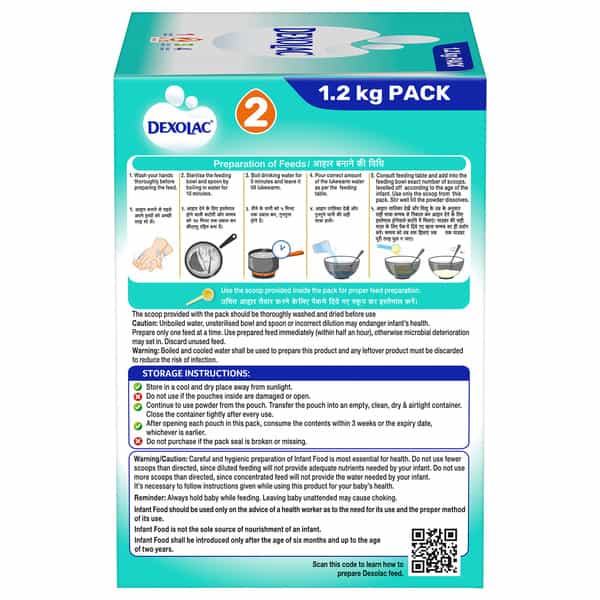 Dexolac 2 | Follow Up Formula | 6 To 12 Month | Powder | Box 1.2 Kg