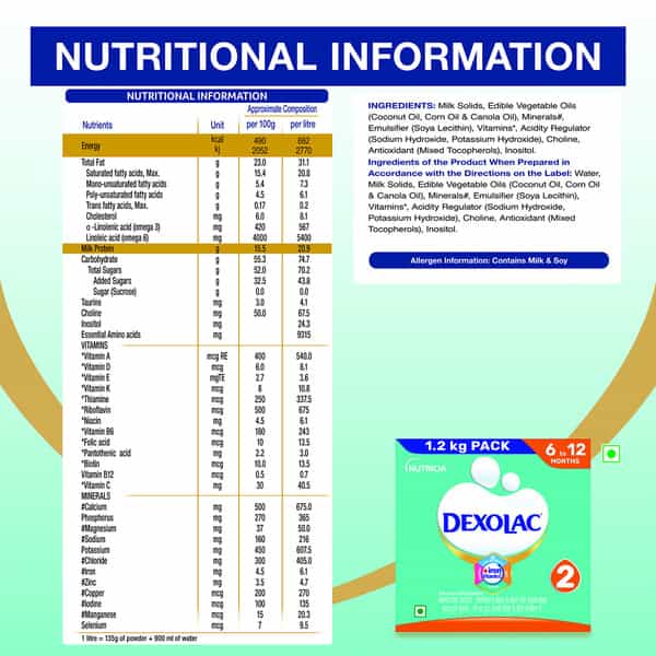 Dexolac 2 | Follow Up Formula | 6 To 12 Month | Powder | Box 1.2 Kg