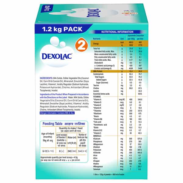 Dexolac 2 | Follow Up Formula | 6 To 12 Month | Powder | Box 1.2 Kg