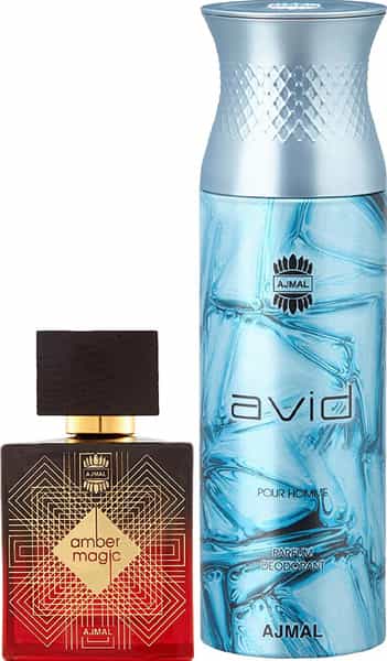 Ajmal Amber Magic Eau De Parfum 100Ml Perfume For Men And Avid Homme Deodorant 200Ml For Men