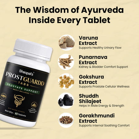Sheopals Prostguardd Support Tablets For Men | Ayurvedic Urinary Wellness Supplement | 60 Pcs