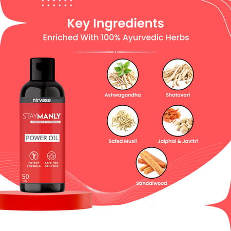 Nirvasa Staymanly Power Oil | For Men Performance | 100% Pure & Natural Ingredients | 1 X 50 Ml