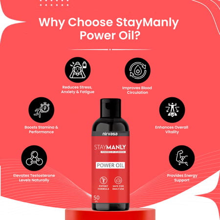 Nirvasa Staymanly Power Oil | For Men Performance | 100% Pure & Natural Ingredients | 1 X 50 Ml