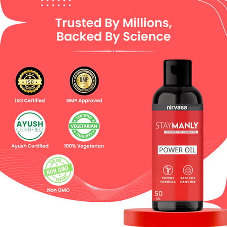 Nirvasa Staymanly Power Oil | For Men Performance | 100% Pure & Natural Ingredients | 1 X 50 Ml