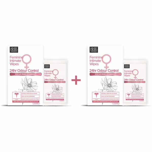Sheneed Feminine Intimate 24Hr Odour Control Wipes - 10N (Pack Of 2)