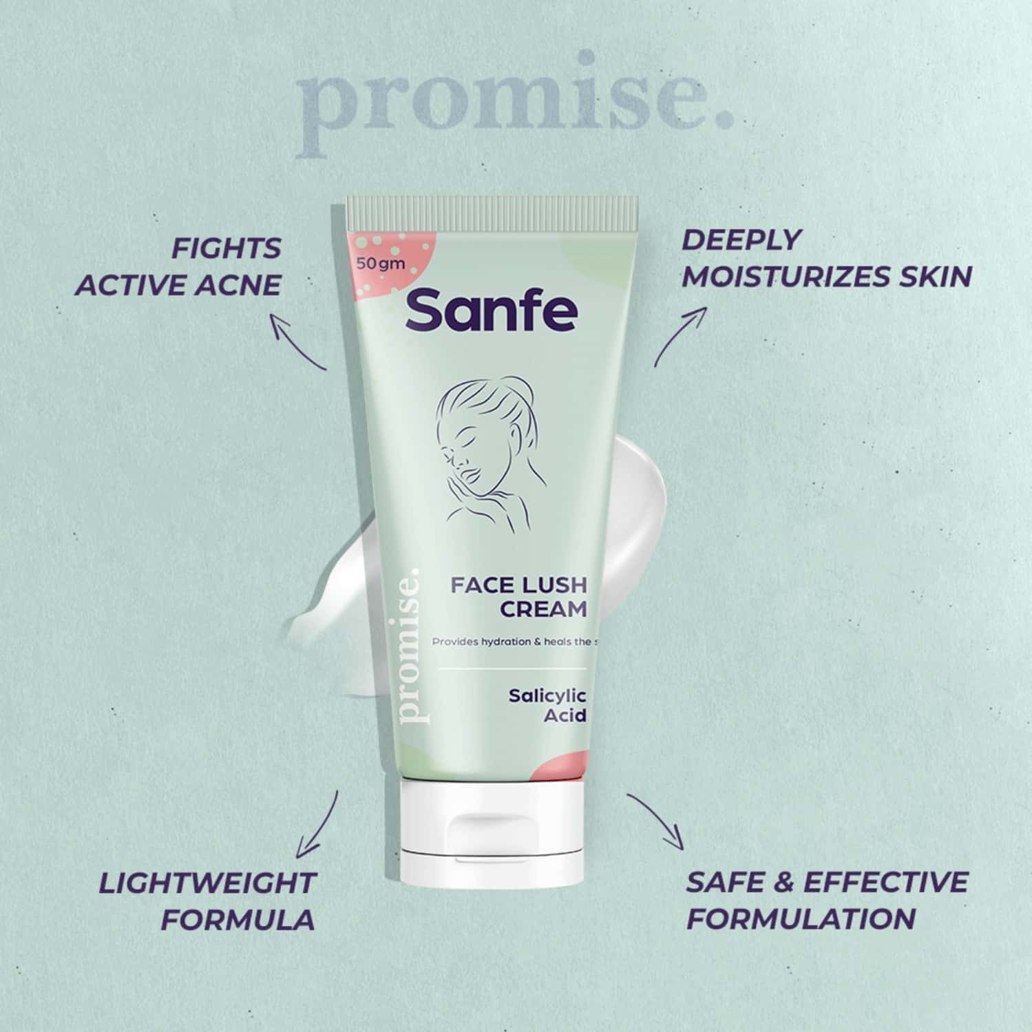 Buy SANFE PROMISE SALICYLIC ACID FACE LUSH CREAM FOR ALL SKIN TYPES FOR