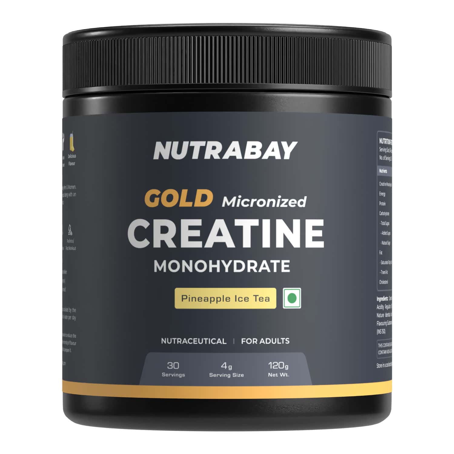 Nutrabay Gold Micronised Creatine Monohydrate Powder | Nabl Lab Tested | 3g/Serving - 120g Pineapple