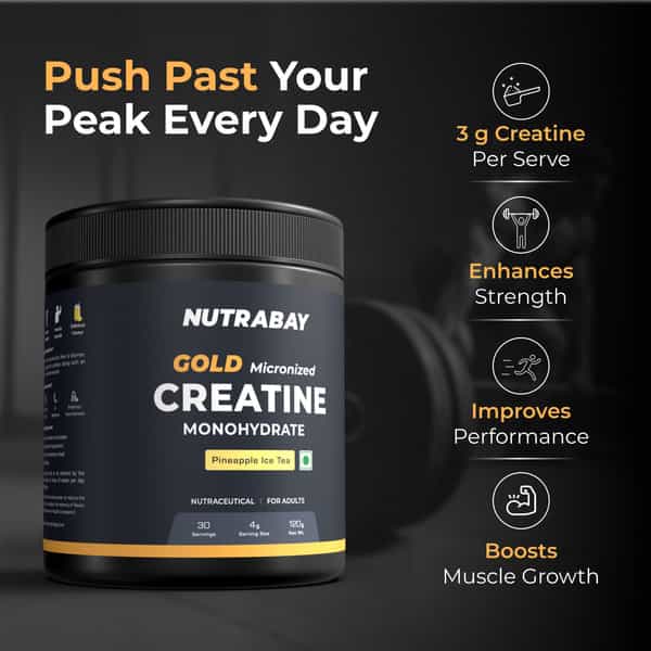 Nutrabay Gold Micronised Creatine Monohydrate Powder | Nabl Lab Tested | 3G/Serving - 120G Pineapple