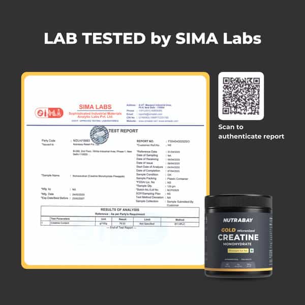 Nutrabay Gold Micronised Creatine Monohydrate Powder | Nabl Lab Tested | 3G/Serving - 120G Pineapple