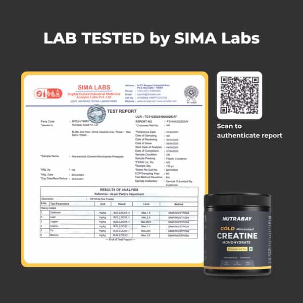 Nutrabay Gold Micronised Creatine Monohydrate Powder | Nabl Lab Tested | 3G/Serving - 120G Pineapple